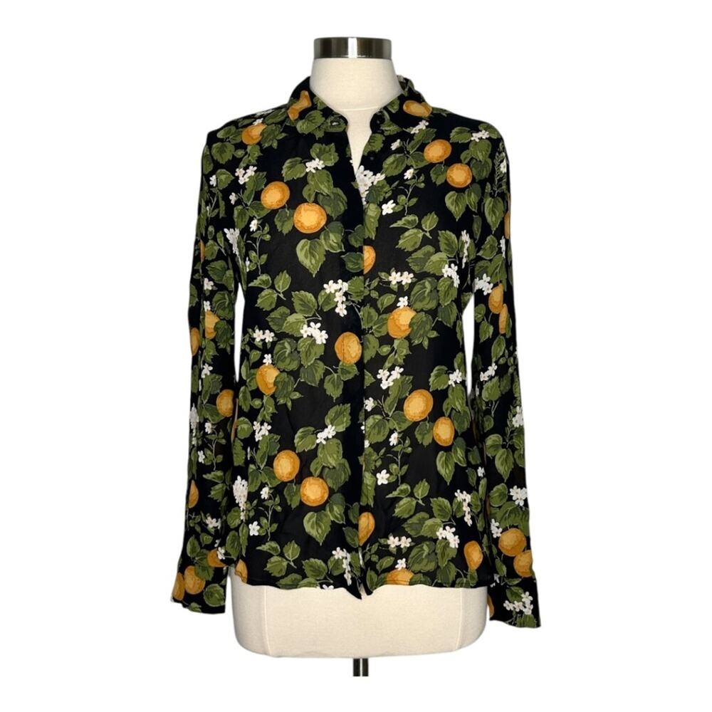 Reformation Violet Long Sleeve Button Front Blouse In Clementine Oranges Small - Picture 2 of 11